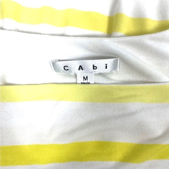 CABI Womens White Yellow Striped Sleeveless Shirt Tank Top Cowl Neck ~ Medium - Picture 3 of 3